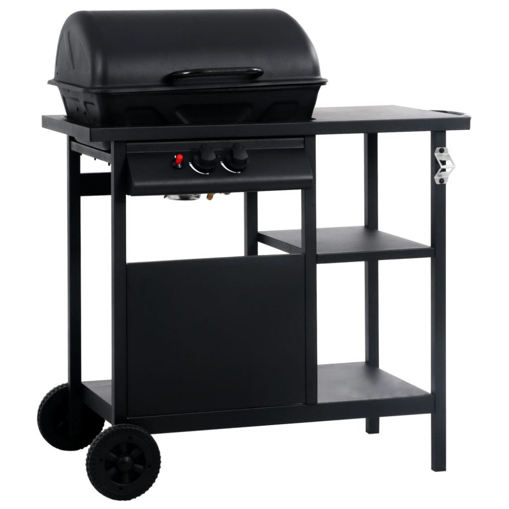 vidaXL Gasolgrill med sidobord i 3 nivåer svart