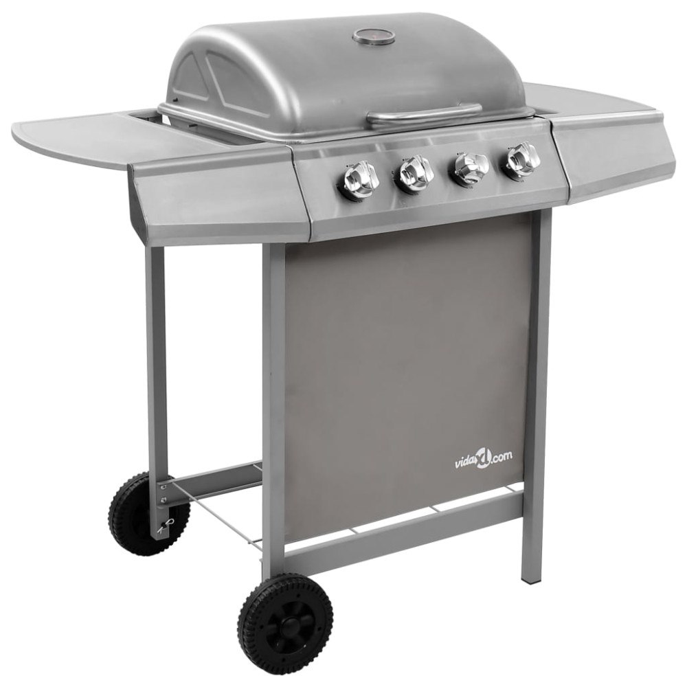 vidaXL Gasolgrill med 4 brännare silver