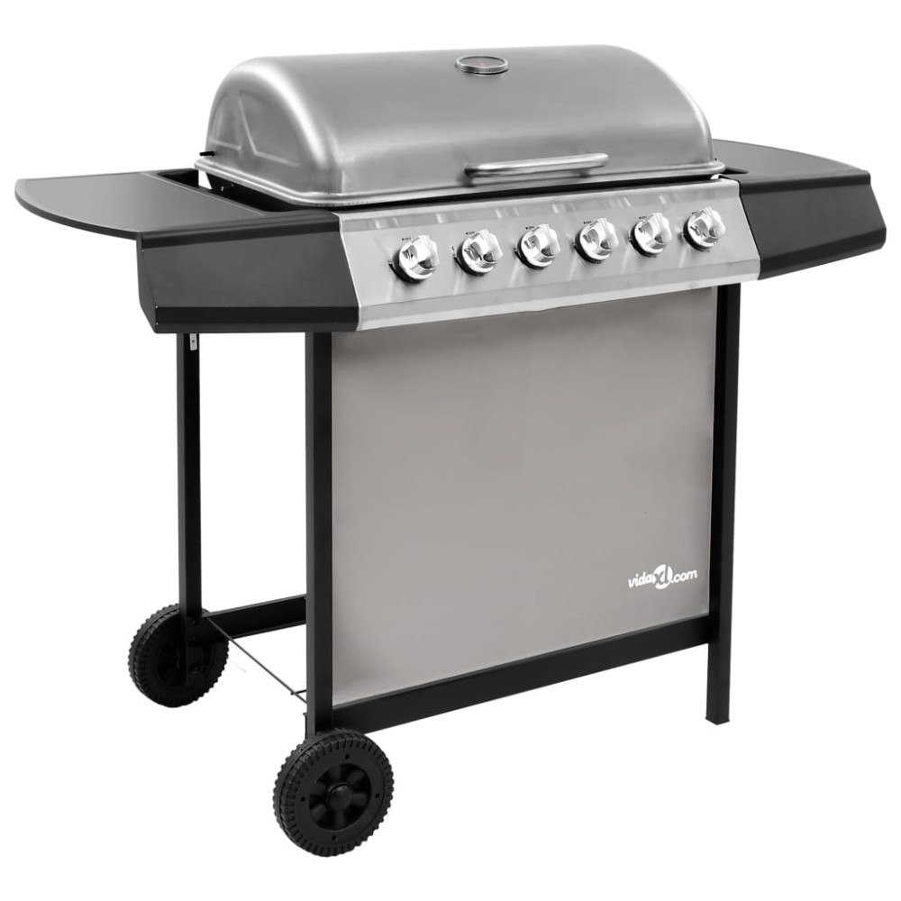 vidaXL Gasolgrill med 6 brännare svart och silver
