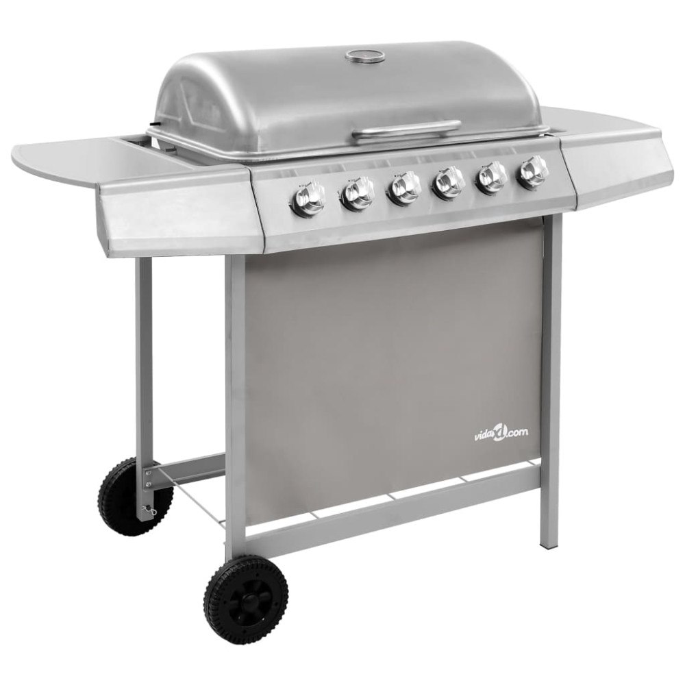 vidaXL Gasolgrill med 6 brännare silver