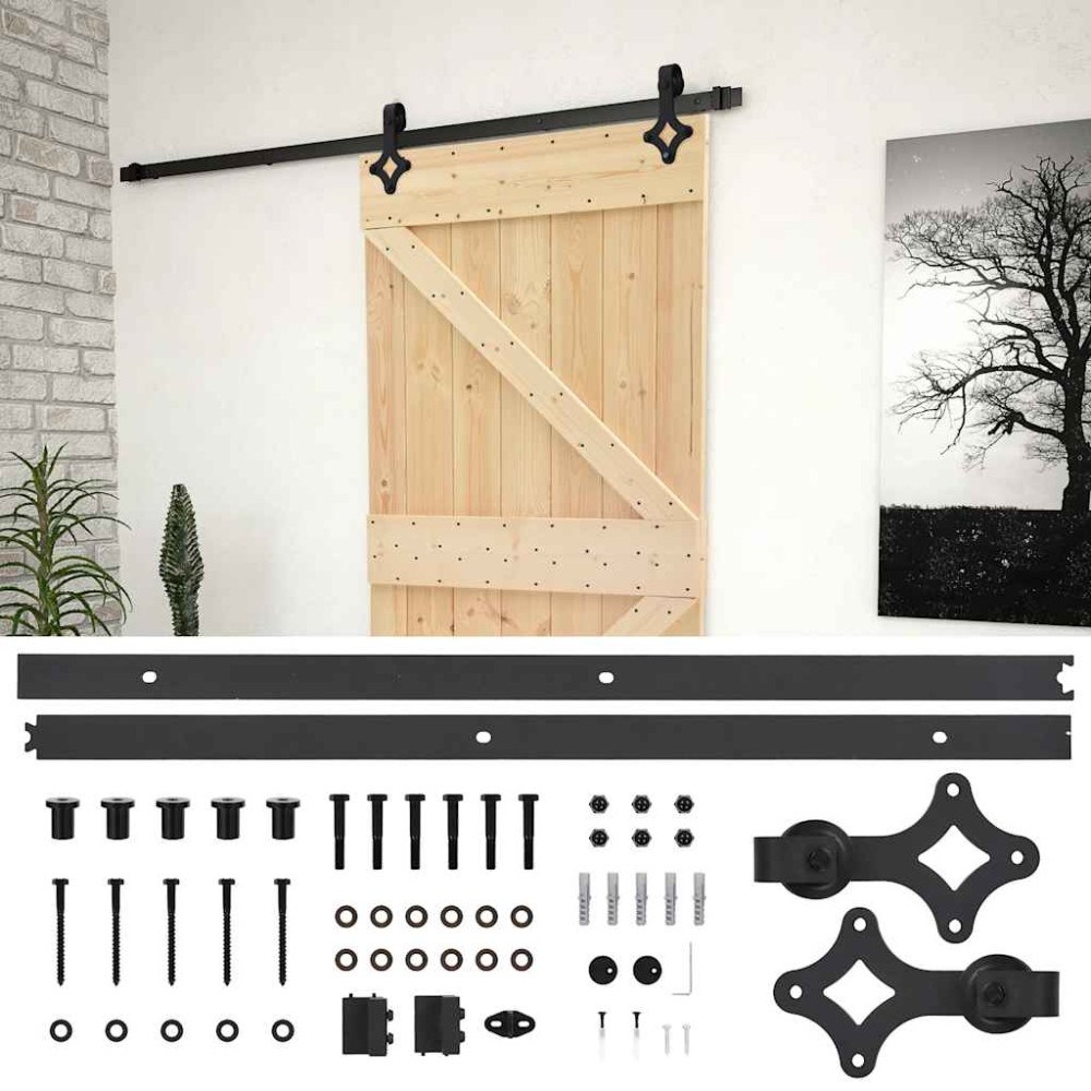 vidaXL Skjutdörr med beslag 80x210 cm massiv furu