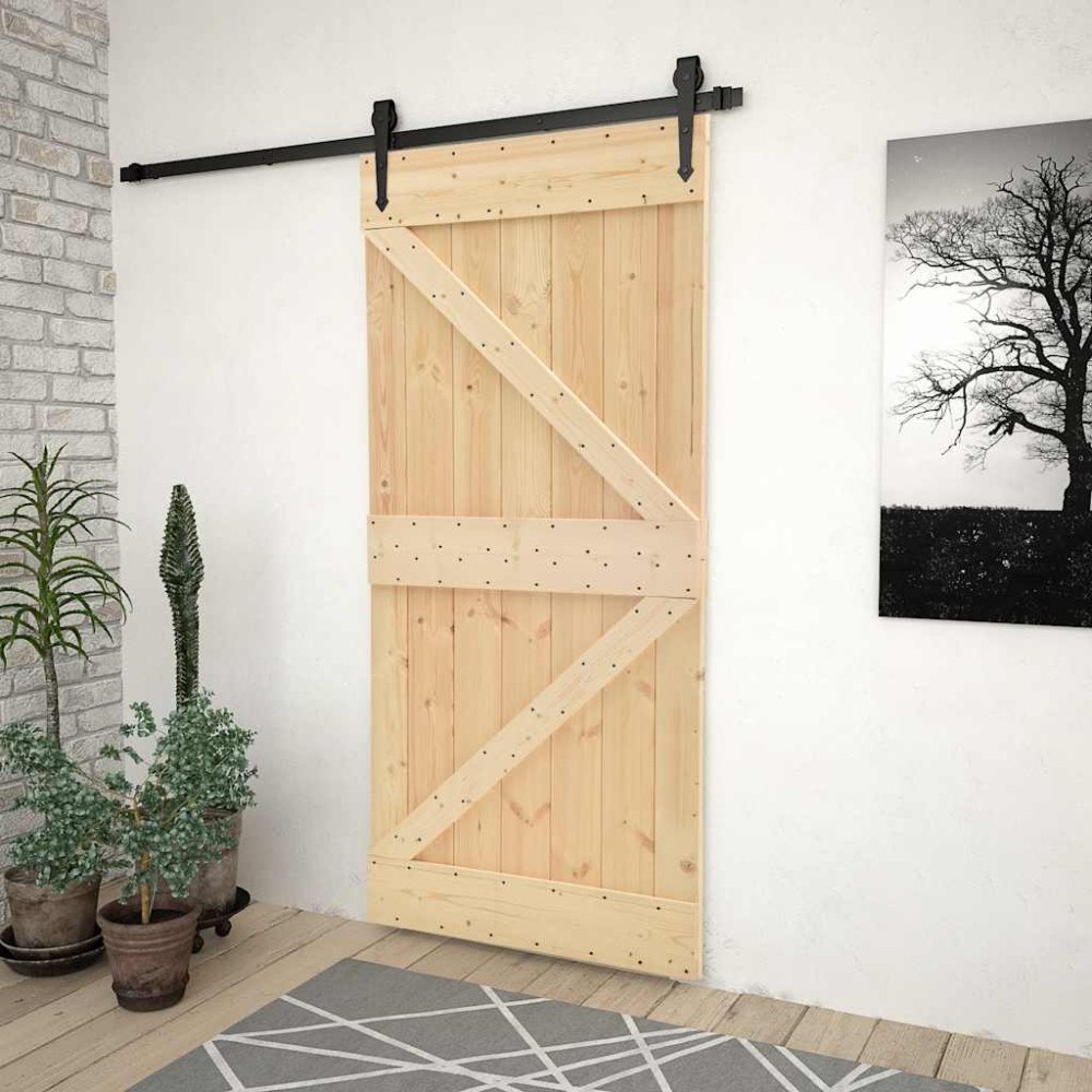vidaXL Skjutdörr med beslag 90x210 cm massiv furu