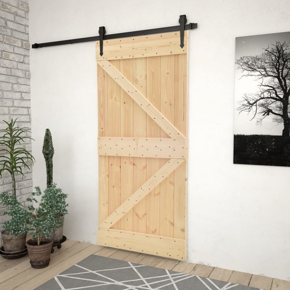 vidaXL Skjutdörr med beslag 90x210 cm massiv furu