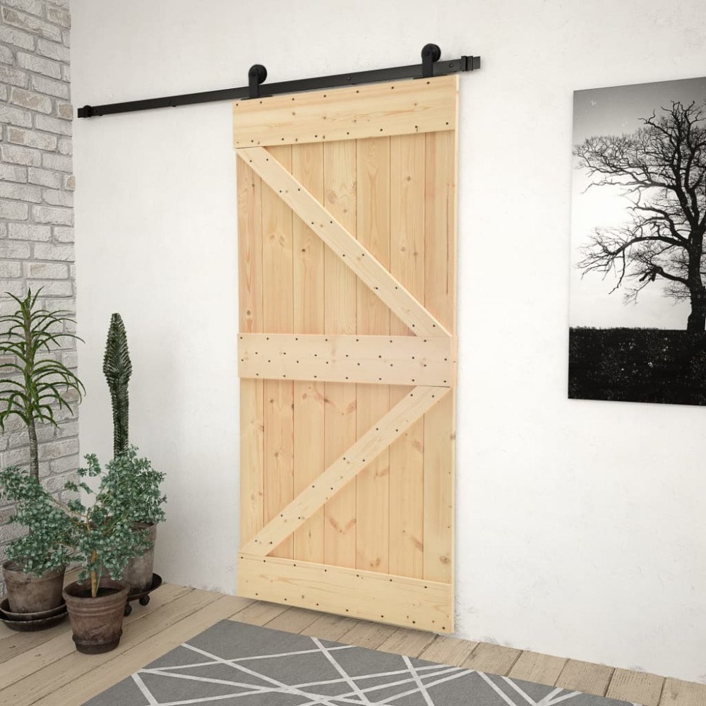 vidaXL Skjutdörr med beslag 90x210 cm massiv furu