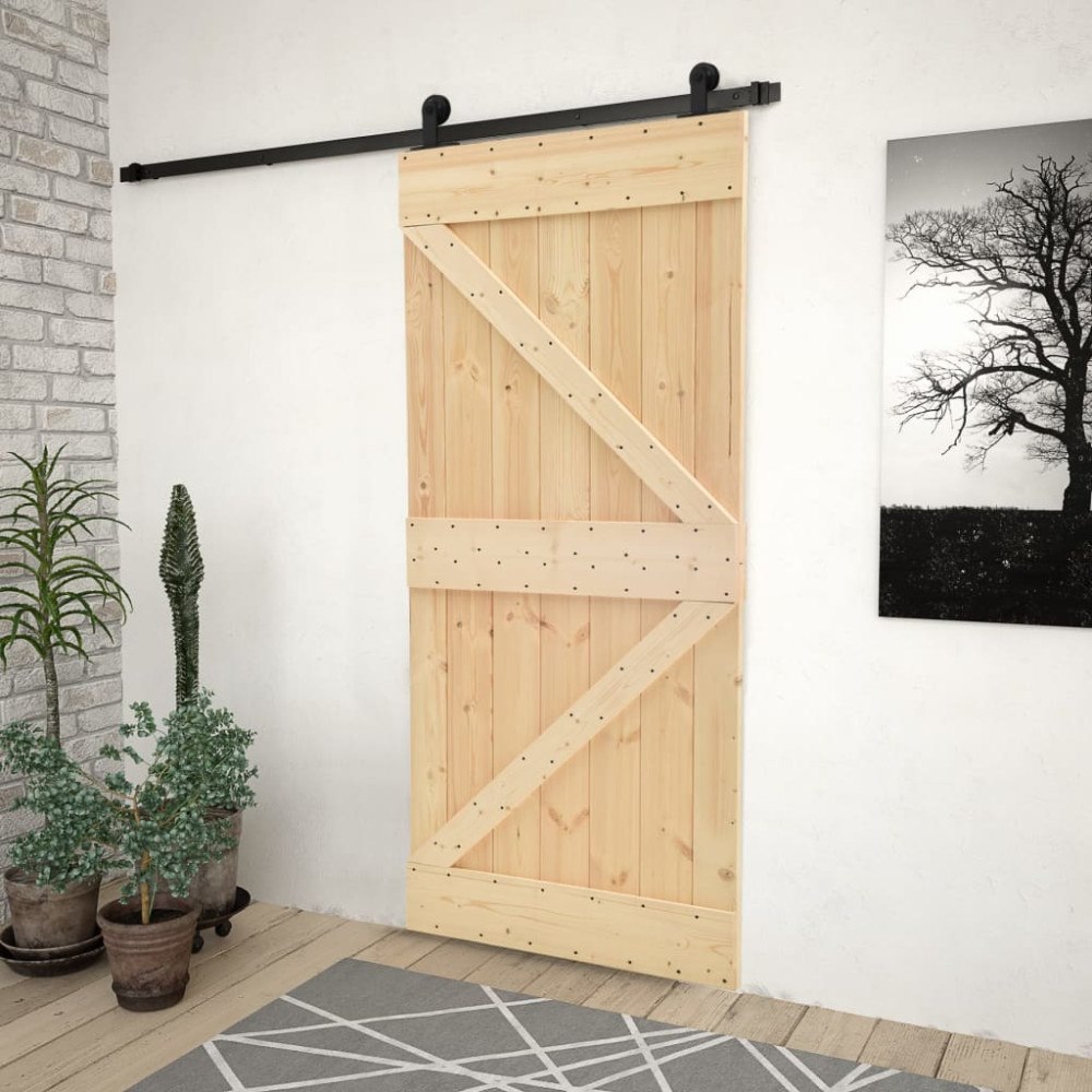 vidaXL Skjutdörr med beslag 90x210 cm massiv furu