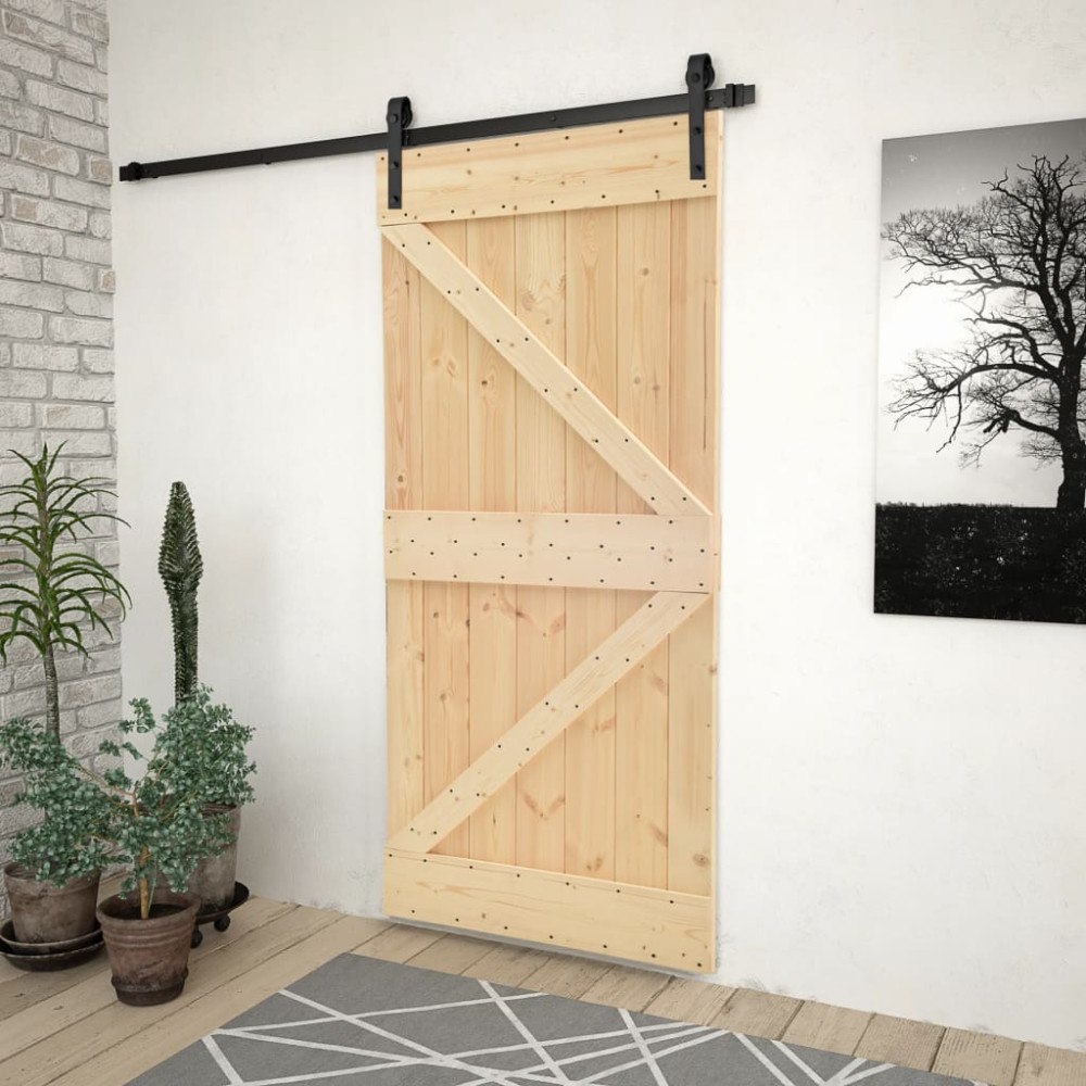 vidaXL Skjutdörr med beslag 90x210 cm massiv furu