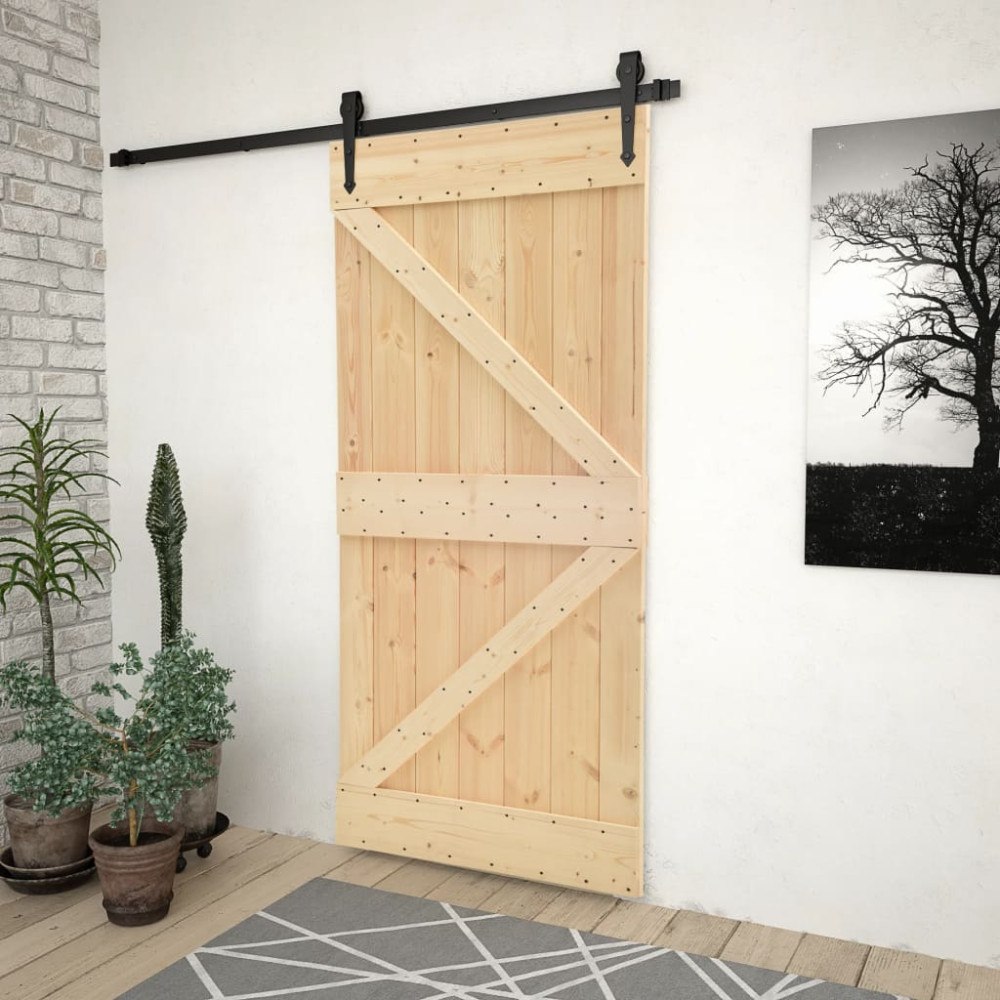 vidaXL Skjutdörr med beslag 100x210 cm massiv furu