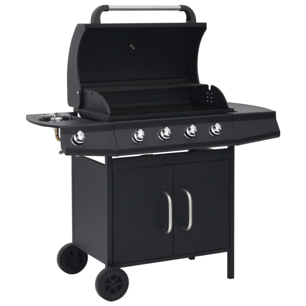 vidaXL Gasolgrill 4+1 kokzoner svart
