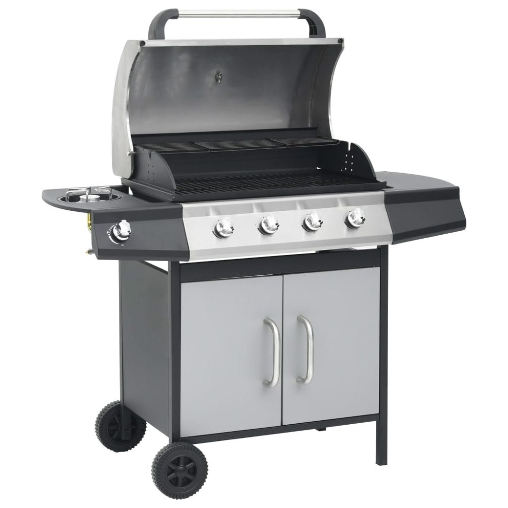 vidaXL Gasolgrill 4+1 kokzoner svart och silver