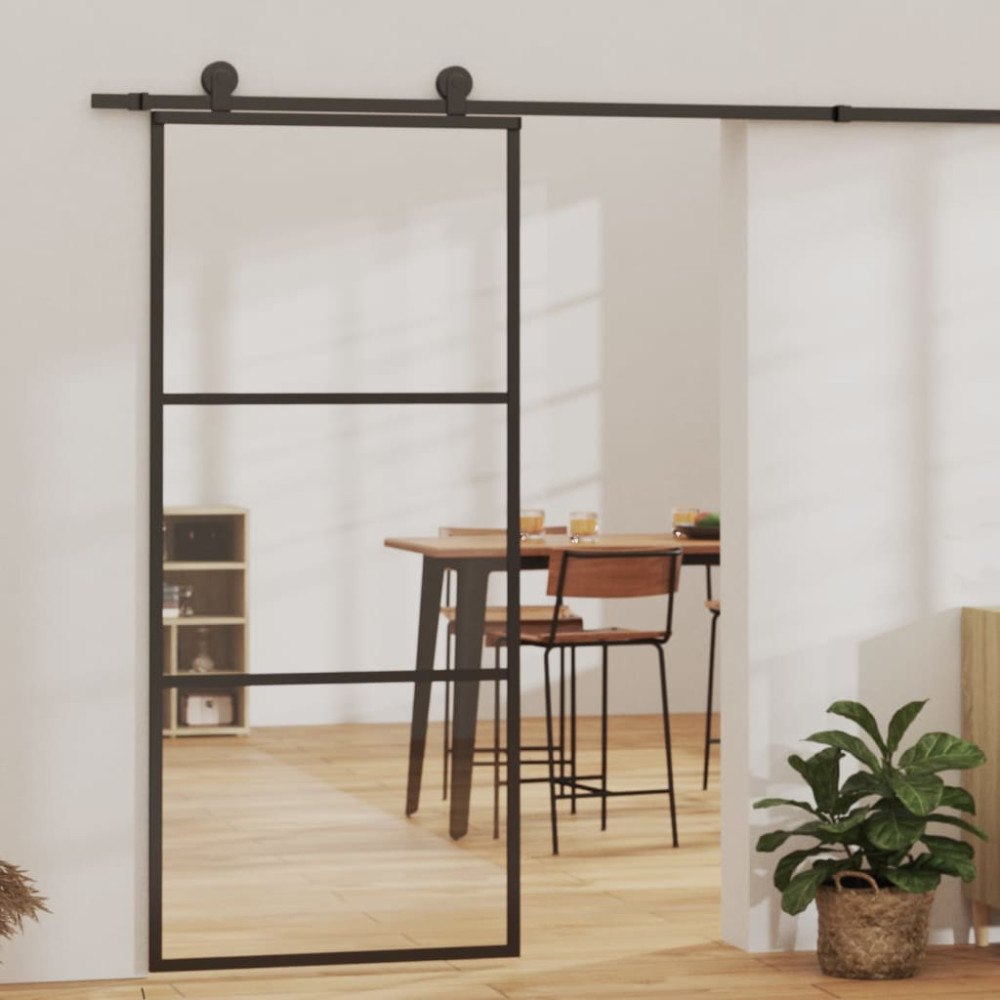 vidaXL Skjutdörr med beslagset ESG glas och aluminium 90x205 cm