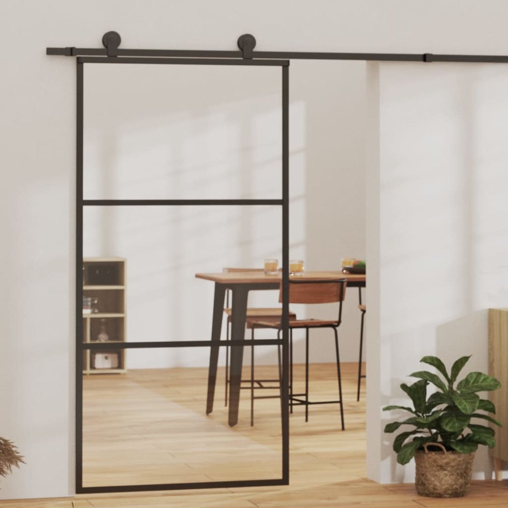 vidaXL Skjutdörr med beslagset ESG glas och aluminium 102x205 cm