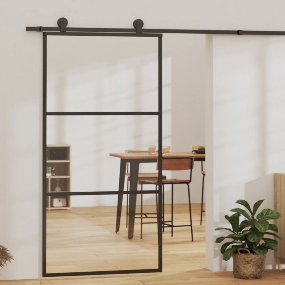vidaXL Skjutdörr med beslagset ESG glas och aluminium 102x205 cm