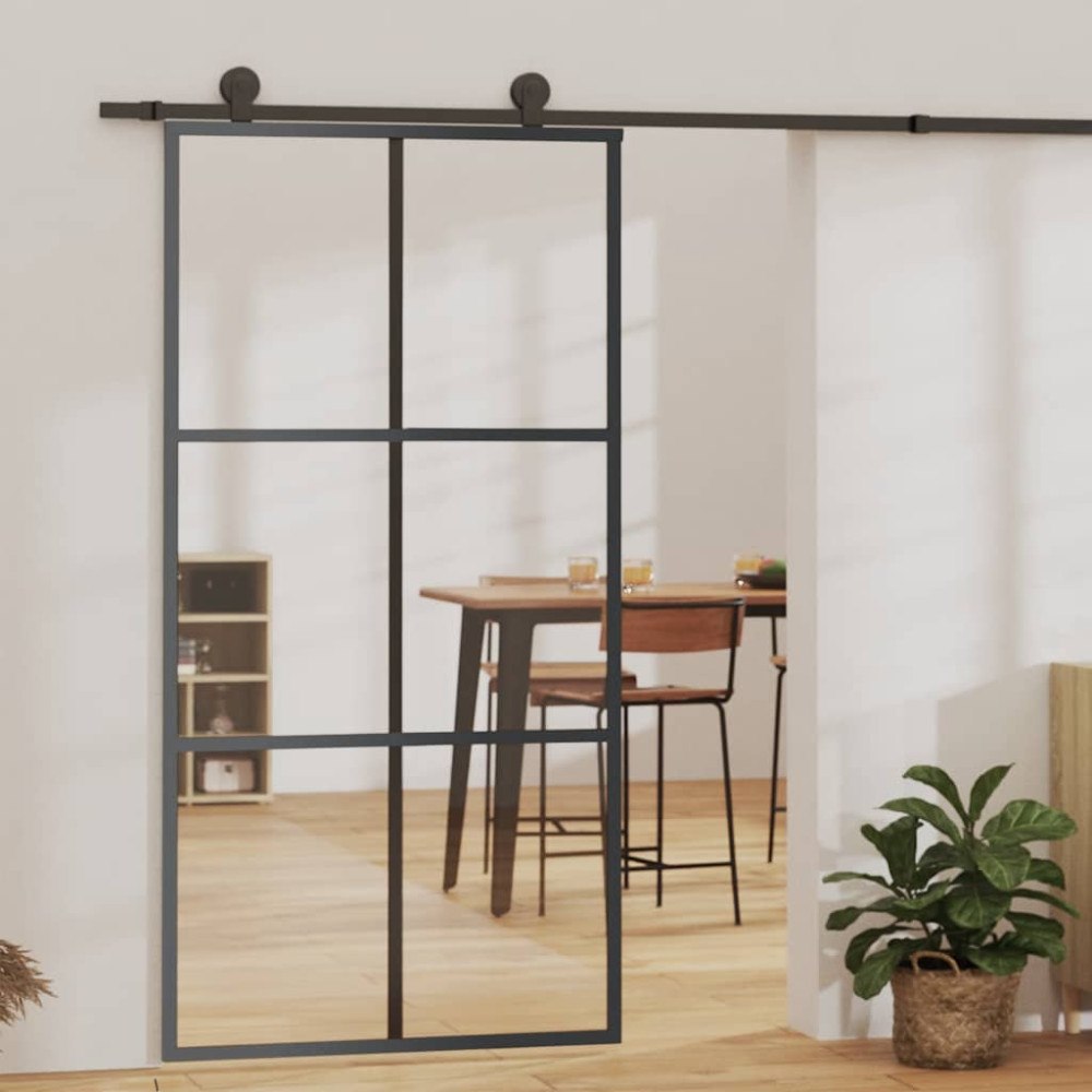 vidaXL Skjutdörr med beslagset ESG glas och aluminium 102x205 cm