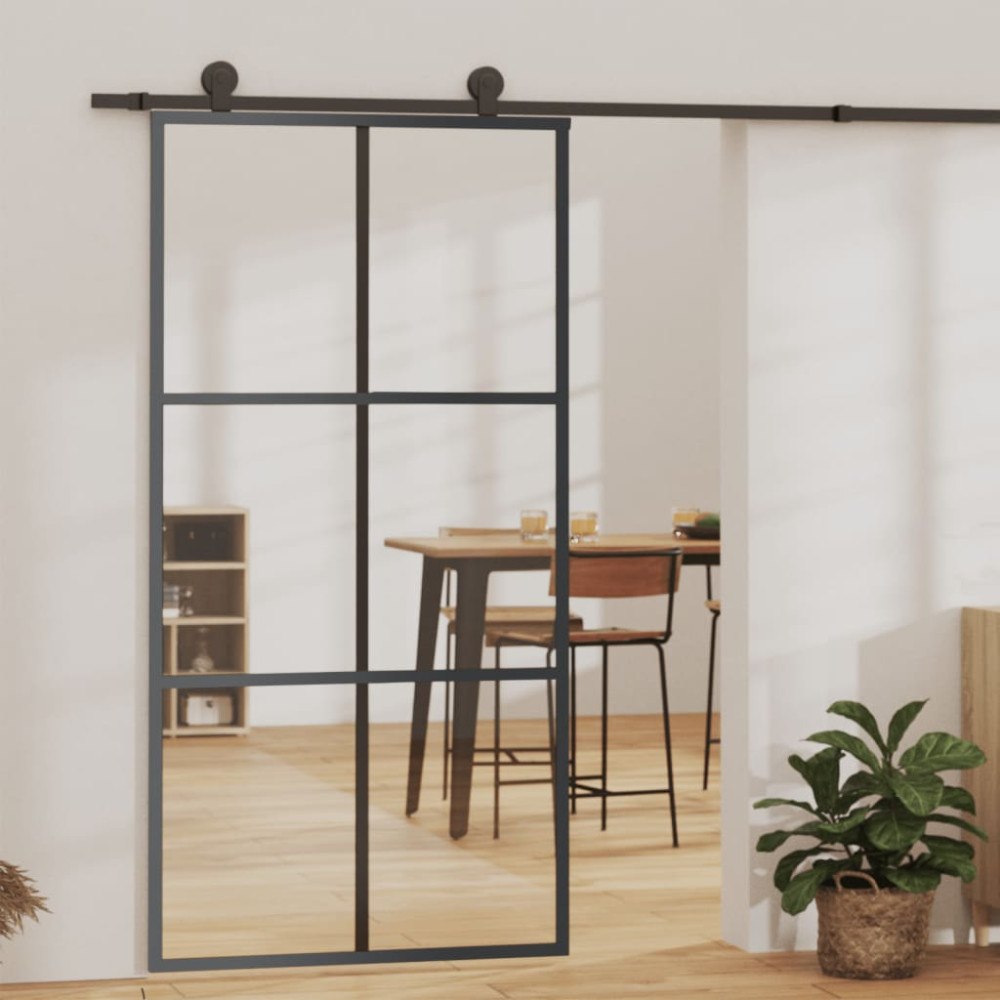vidaXL Skjutdörr med beslagset ESG glas och aluminium 102x205 cm