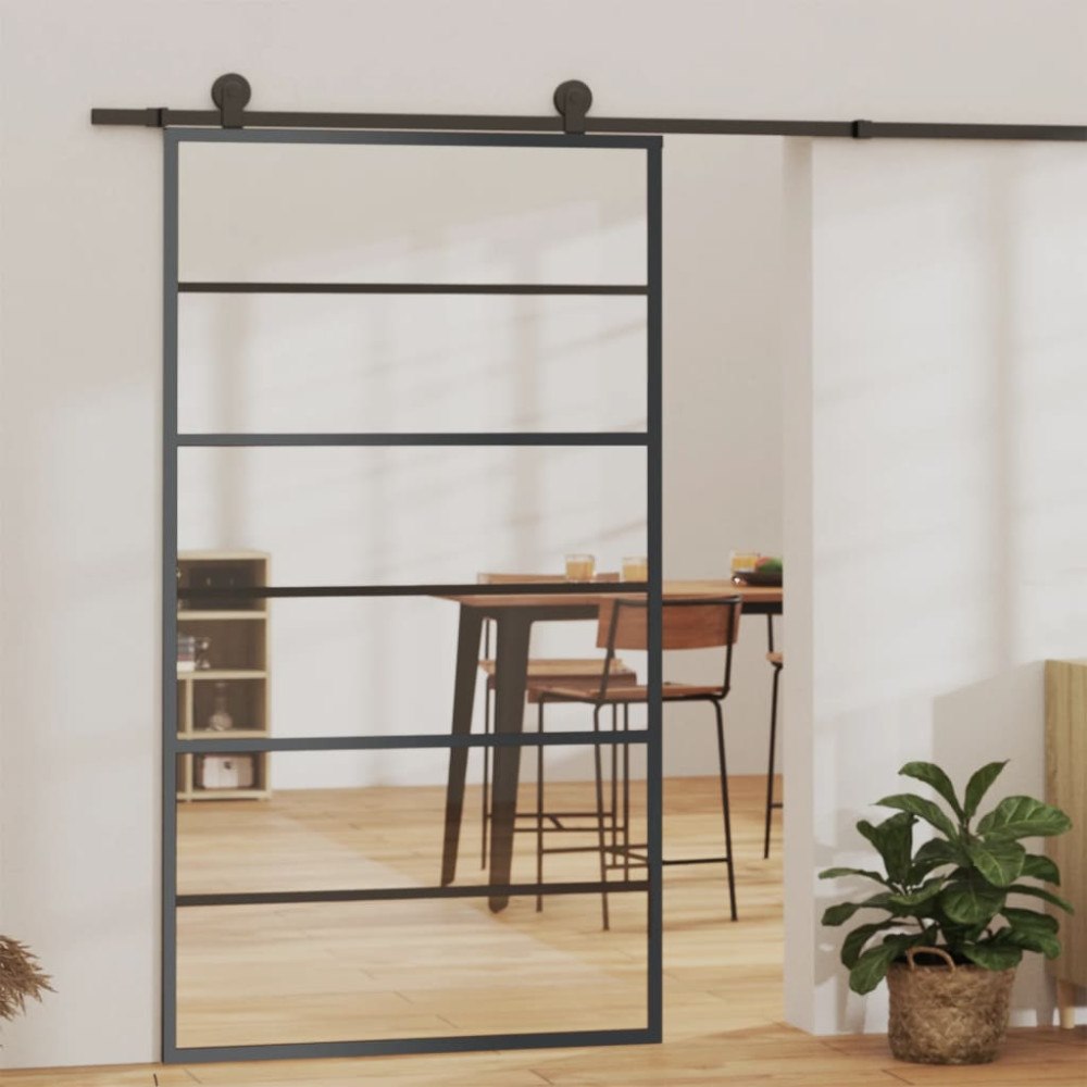vidaXL Skjutdörr med beslagset ESG glas och aluminium 102x205 cm