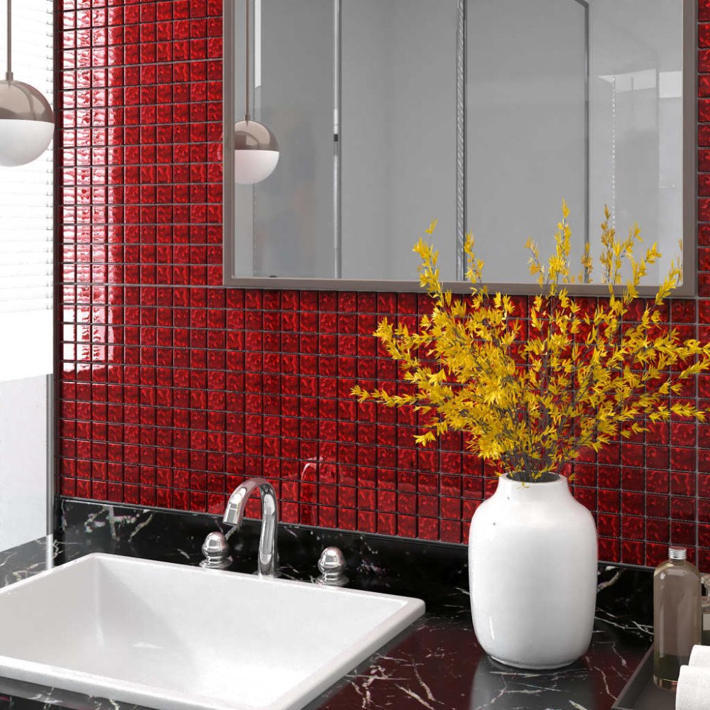 vidaXL Mosaikplattor 11 st röd 30x30 cm glas
