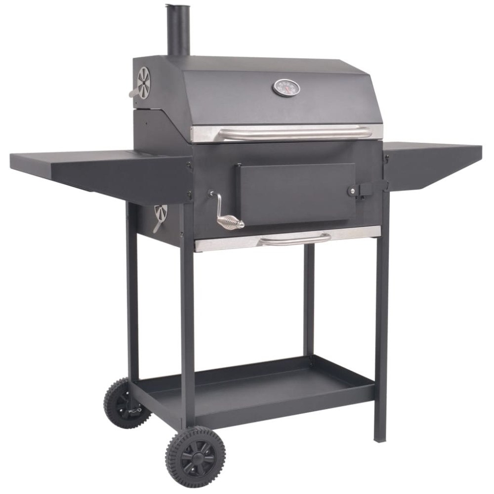 vidaXL Rökgrill BBQ kol med nedre hylla svart