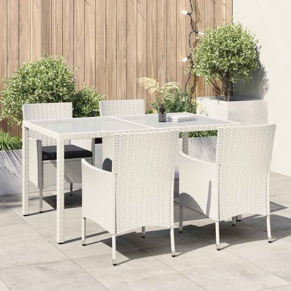 vidaXL Matgrupp för trädgården med dynor 5 delar konstrotting vit