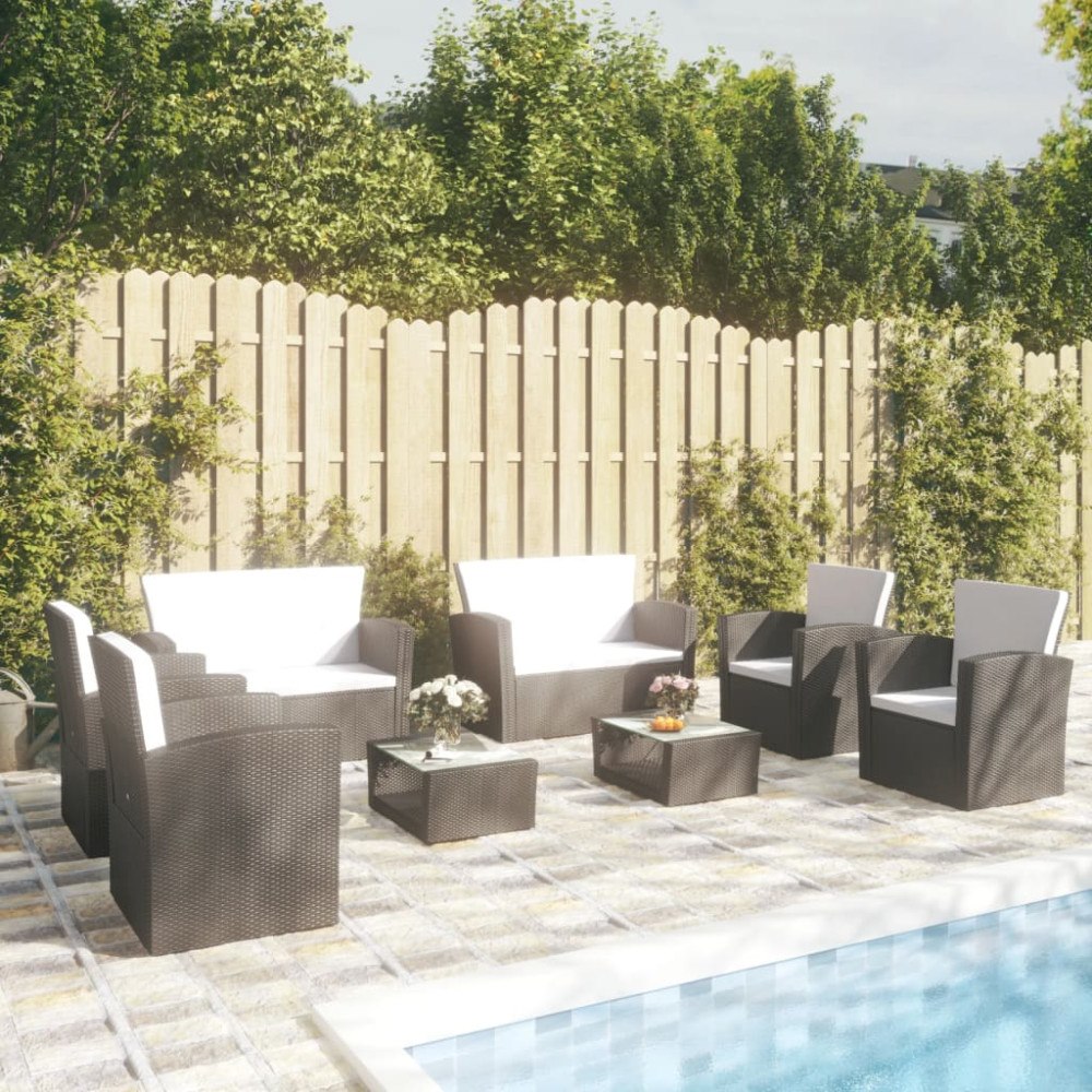 vidaXL Loungegrupp med dynor 8 delar konstrotting svart