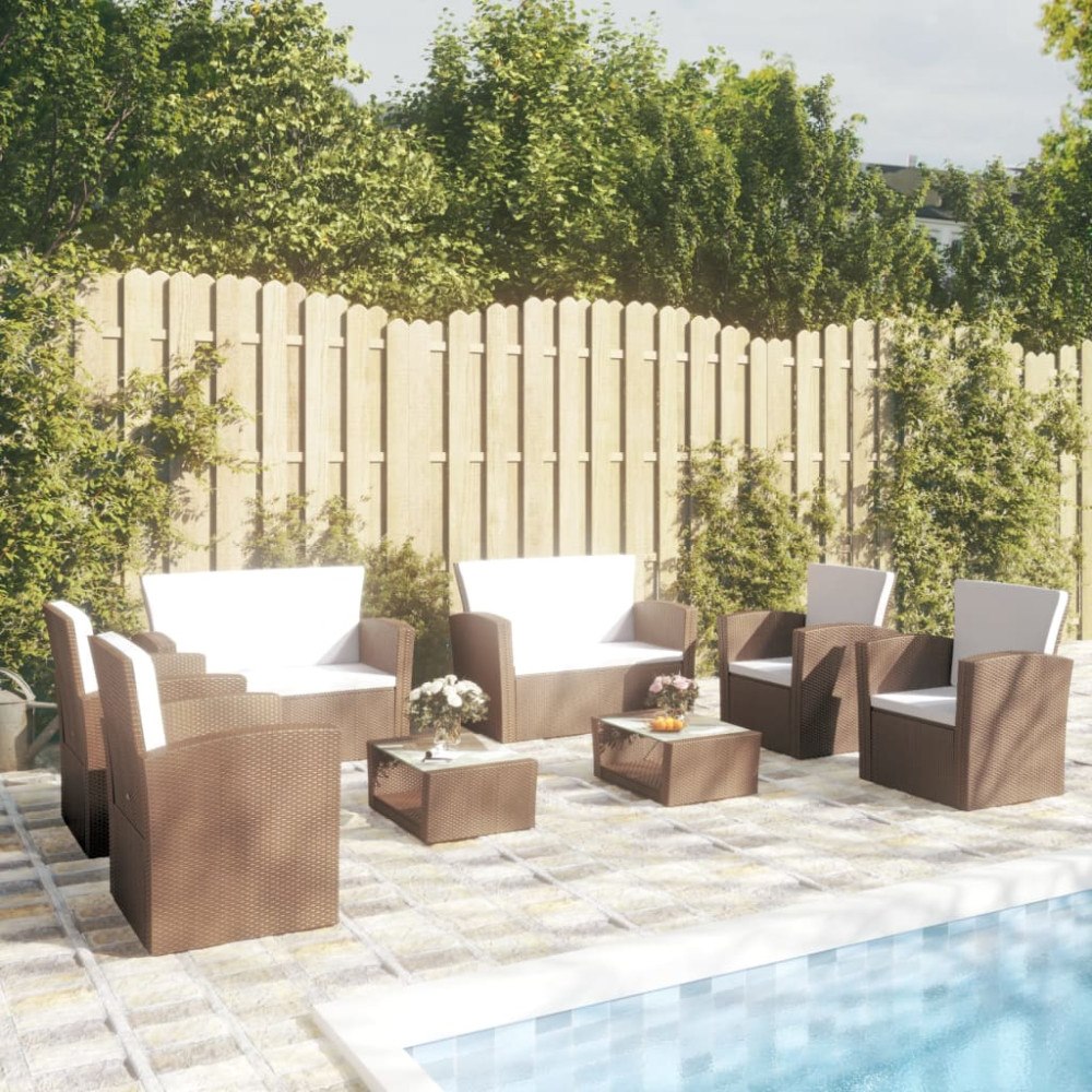vidaXL Loungegrupp med dynor 8 delar konstrotting brun