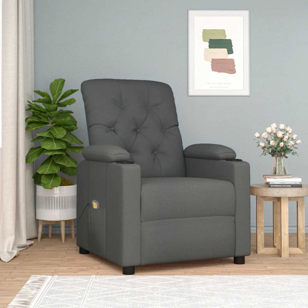 vidaXL Massagefåtölj mörkgrå tyg