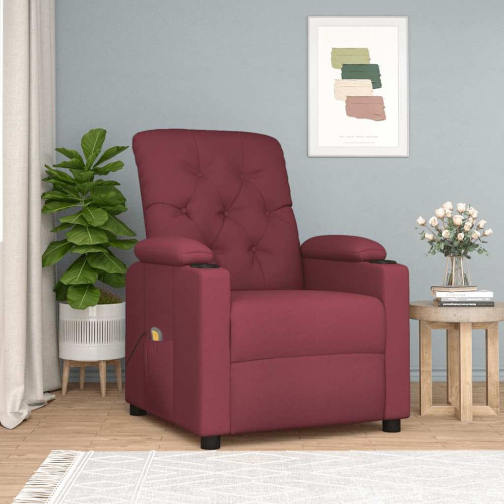 vidaXL Massagefåtölj vinröd tyg