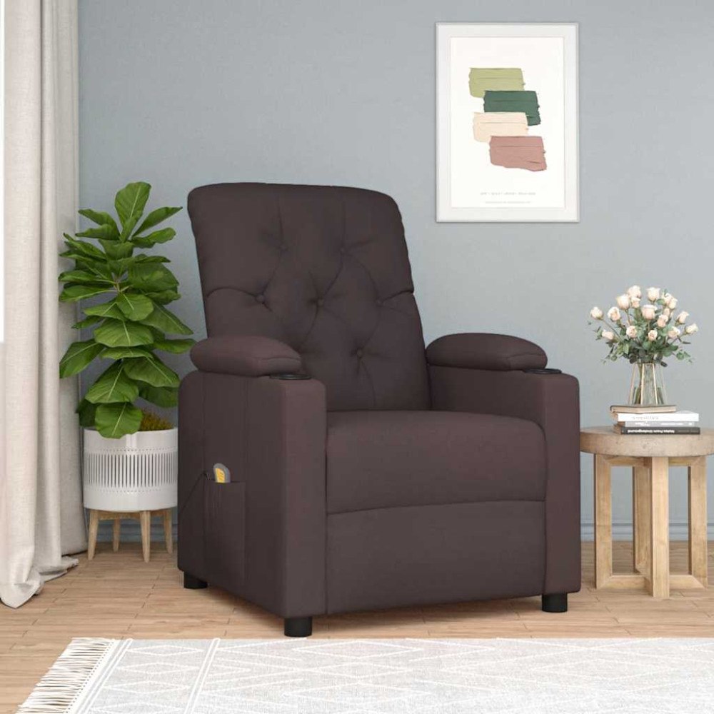 vidaXL Massagefåtölj mörkbrun tyg