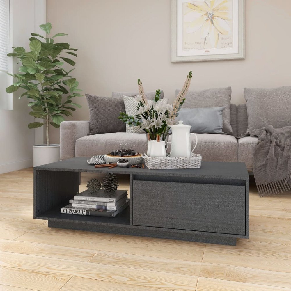 vidaXL Soffbord grå 110x50x33,5 cm massiv furu