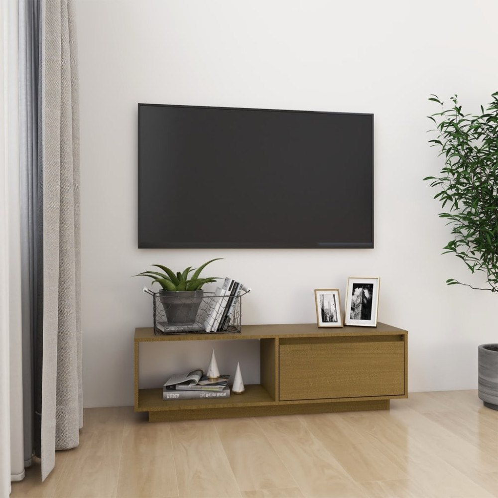 vidaXL Tv-bänk honungsbrun 110x30x33,5 cm massiv furu