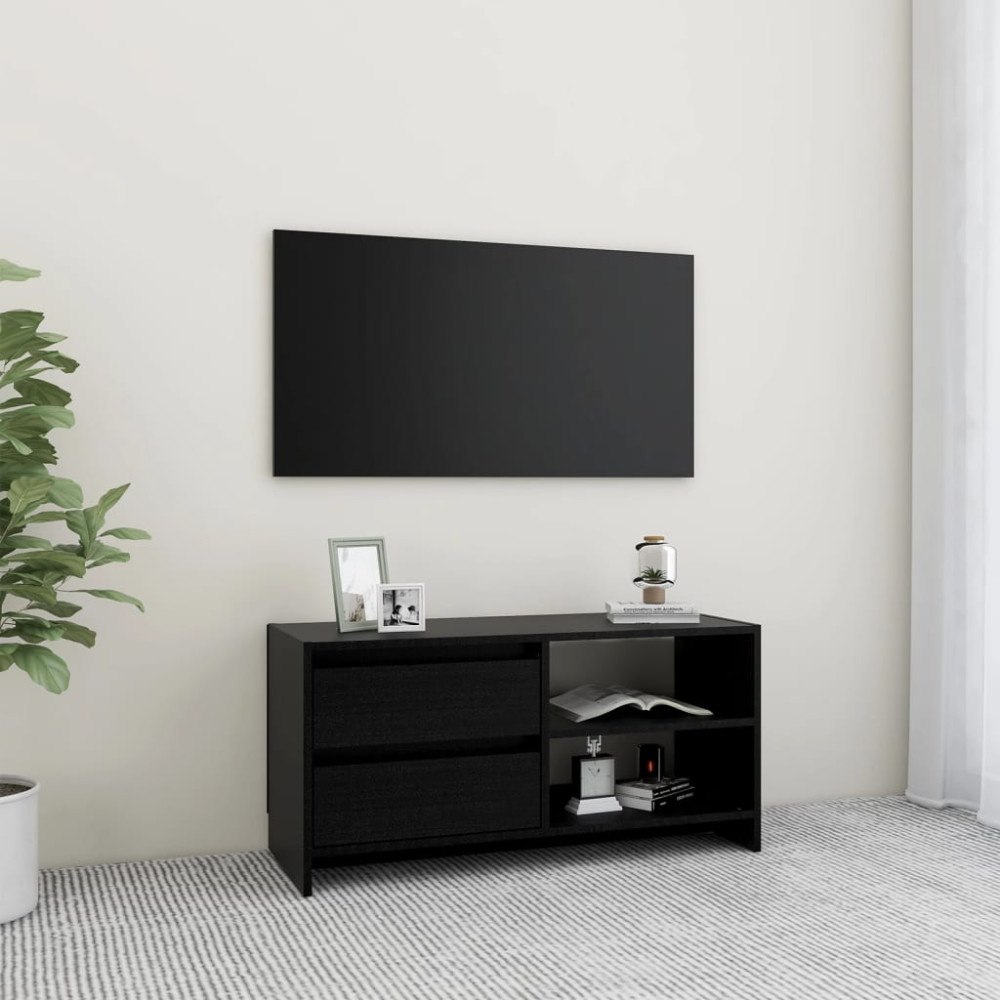 vidaXL Tv-bänk svart 80x31x39 cm massiv furu