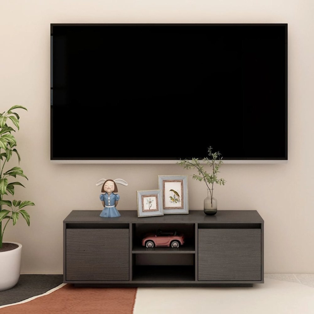 vidaXL Tv-bänk grå 110x30x40 cm massiv furu