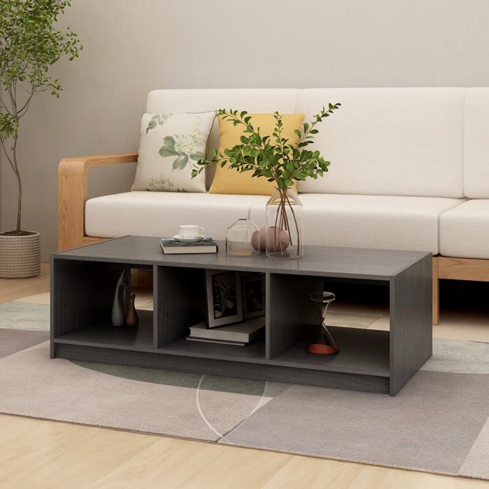 vidaXL Soffbord grå 110x50x34 cm massiv furu