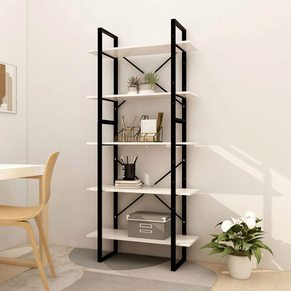 vidaXL Bokhylla 5 hyllplan vit 80x30x175 cm massiv furu