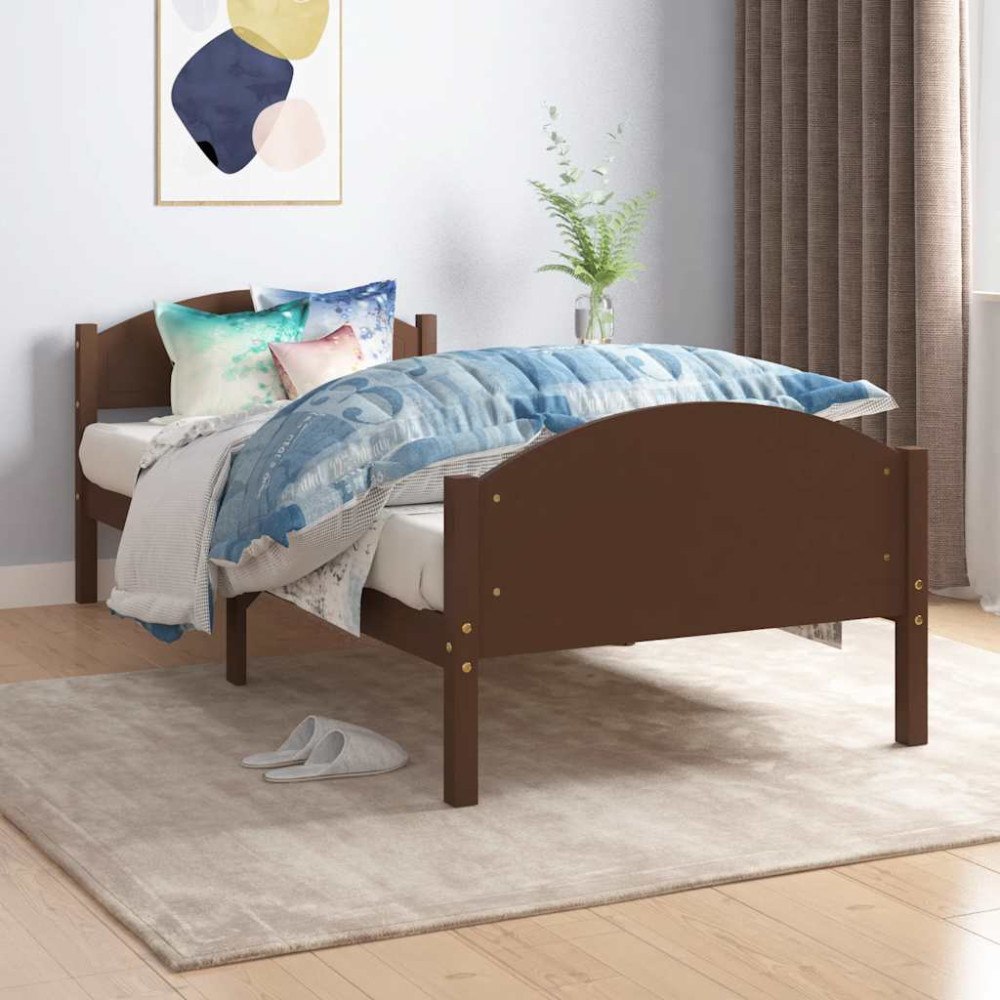 vidaXL Sängram utan madrass mörkbrun massiv furu 100x200 cm