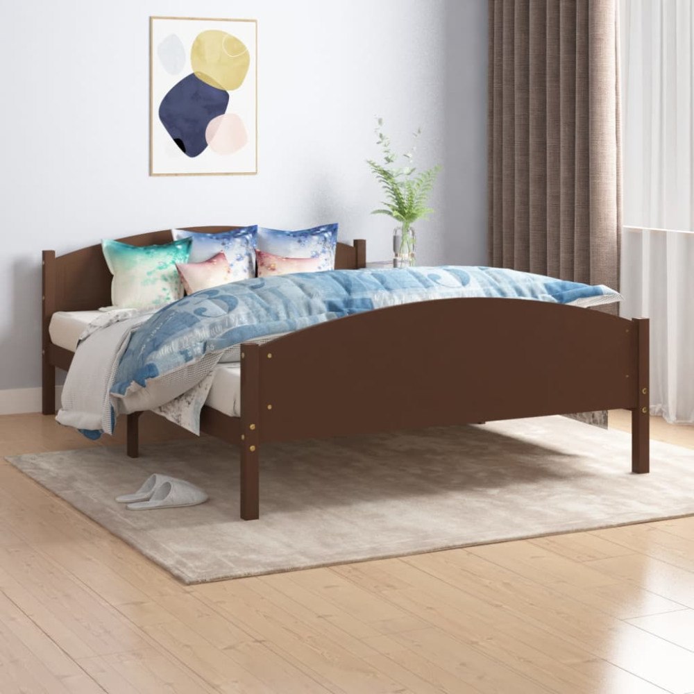 vidaXL Sängram utan madrass mörkbrun massiv furu 160x200 cm