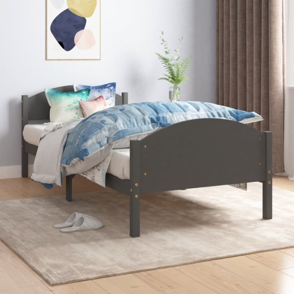 vidaXL Sängram mörkgrå massiv furu 100x200 cm
