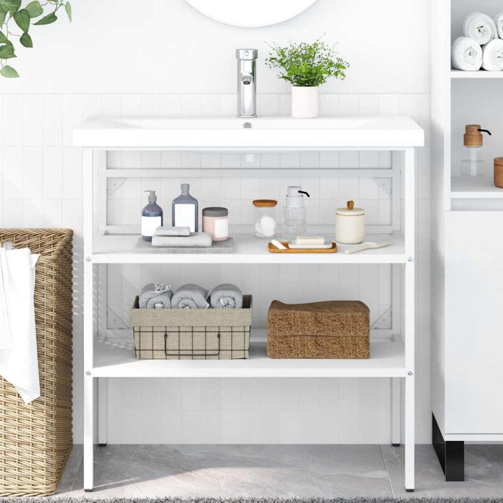 vidaXL Ram för tvättställ vit 79x38x83 cm järn