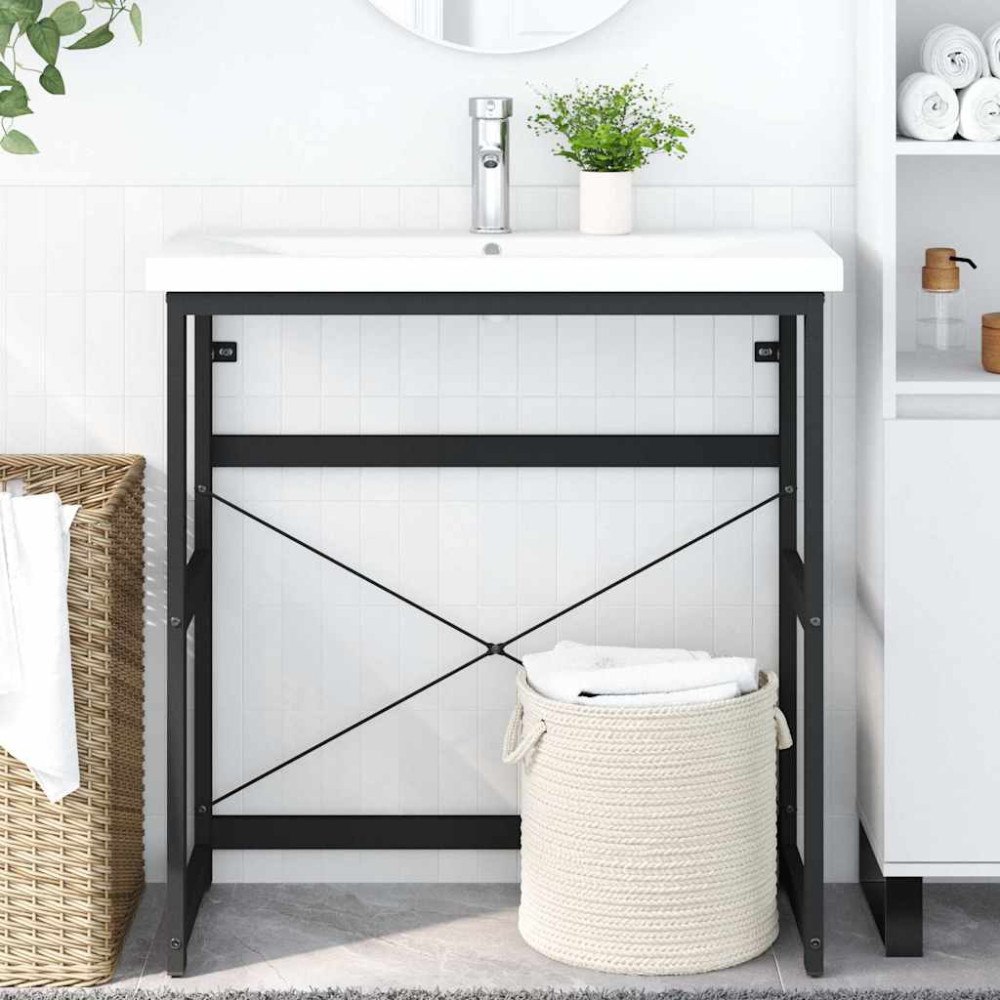 vidaXL Ram för tvättställ svart 79x38x83 cm järn