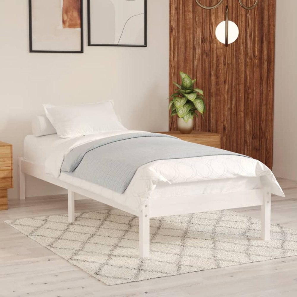 vidaXL Sängram vit massivt trä 75x190 cm