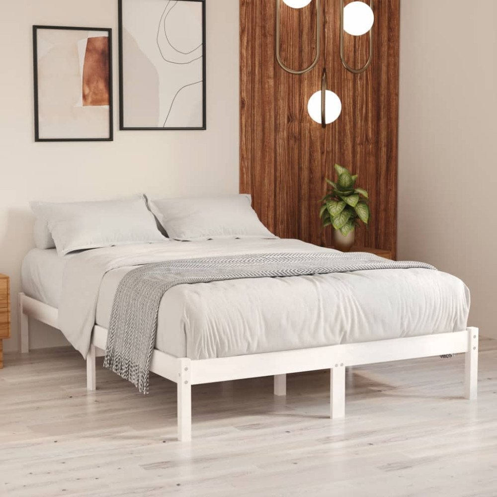 vidaXL Sängram vit massivt trä 120x190 cm