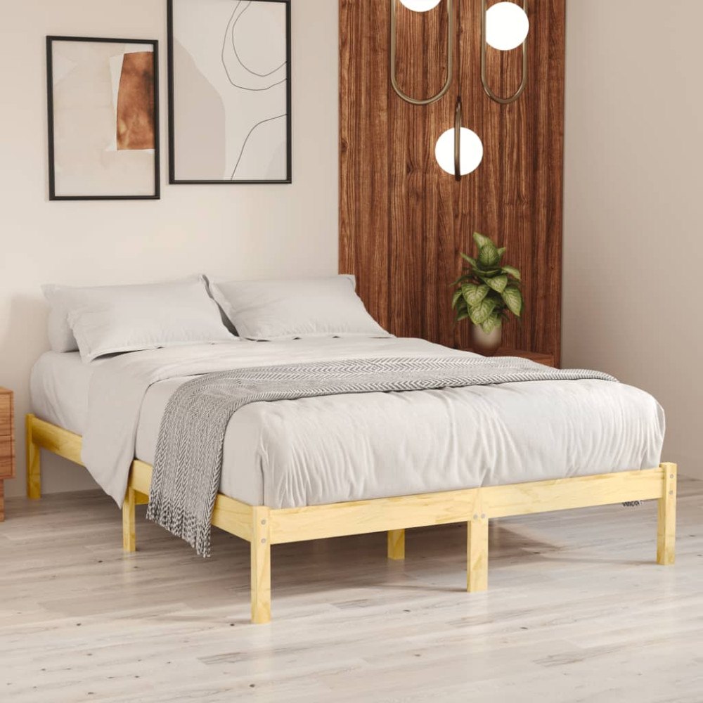 vidaXL Sängram massivt trä 135x190 cm
