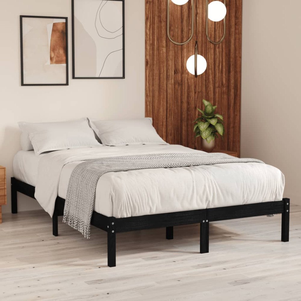 vidaXL Sängram svart massiv furu 140x190 cm