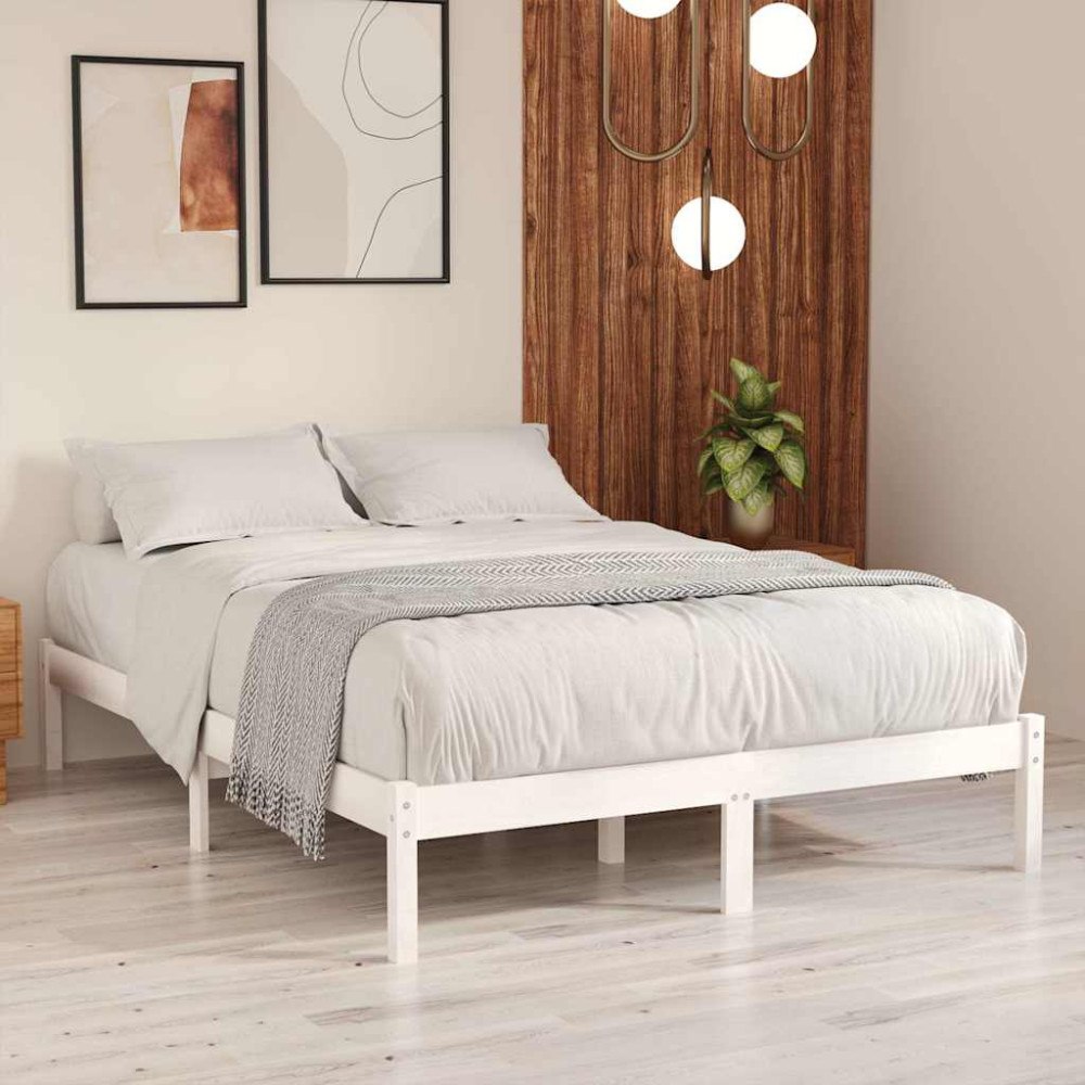 vidaXL Sängram vit massiv furu 140x200 cm