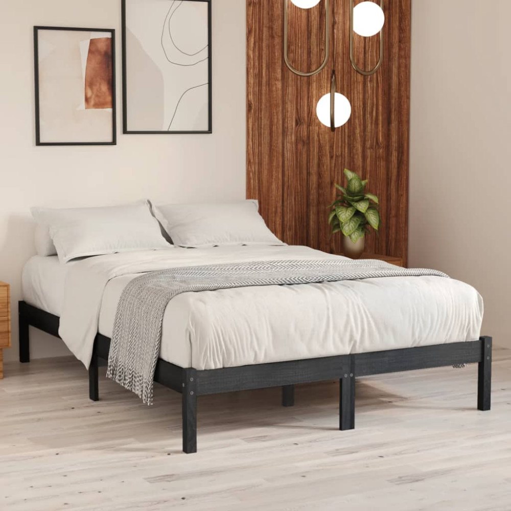 vidaXL Sängram grå massiv furu 200x200 cm