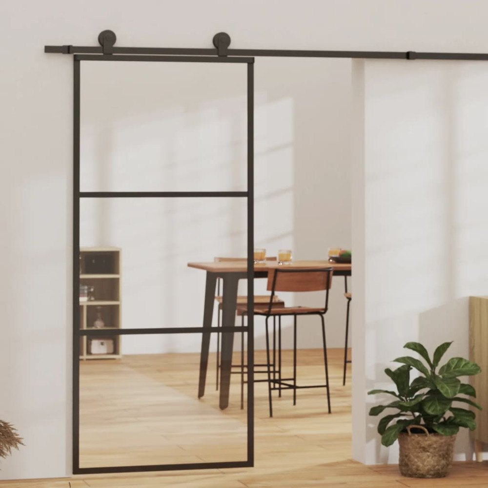 vidaXL Skjutdörr med beslagset ESG glas och aluminium 90x205 cm