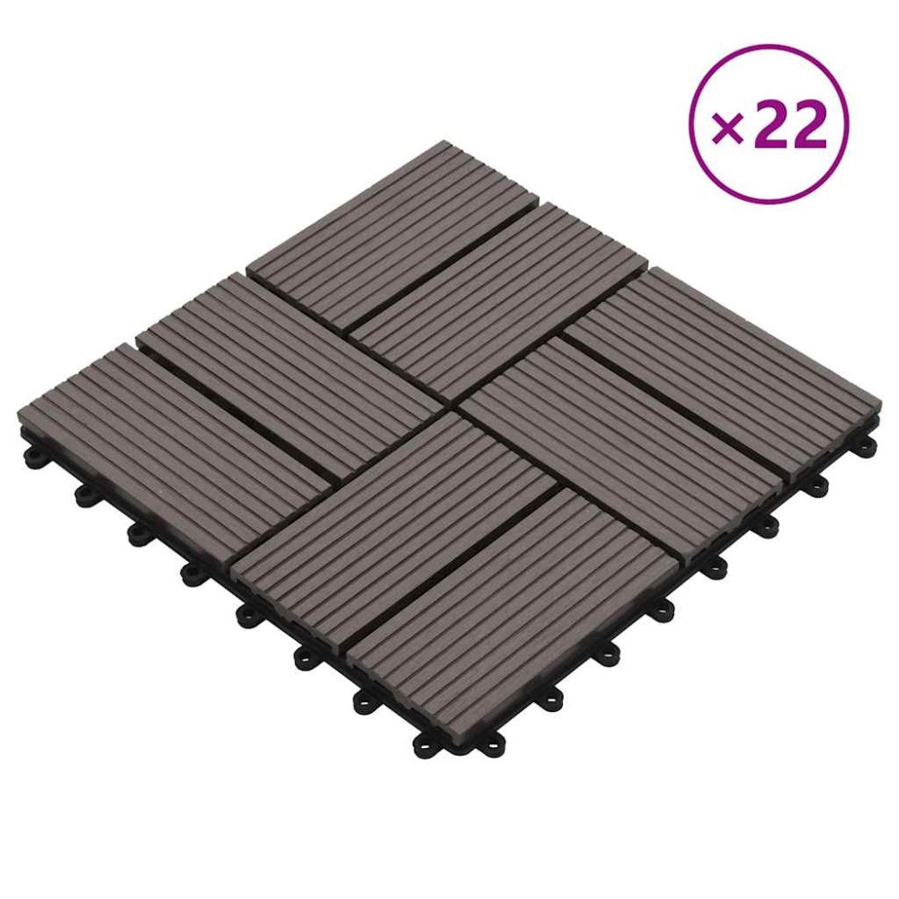 vidaXL Trall 22 st 30x30 cm 2 kvm WPC mörkbrun