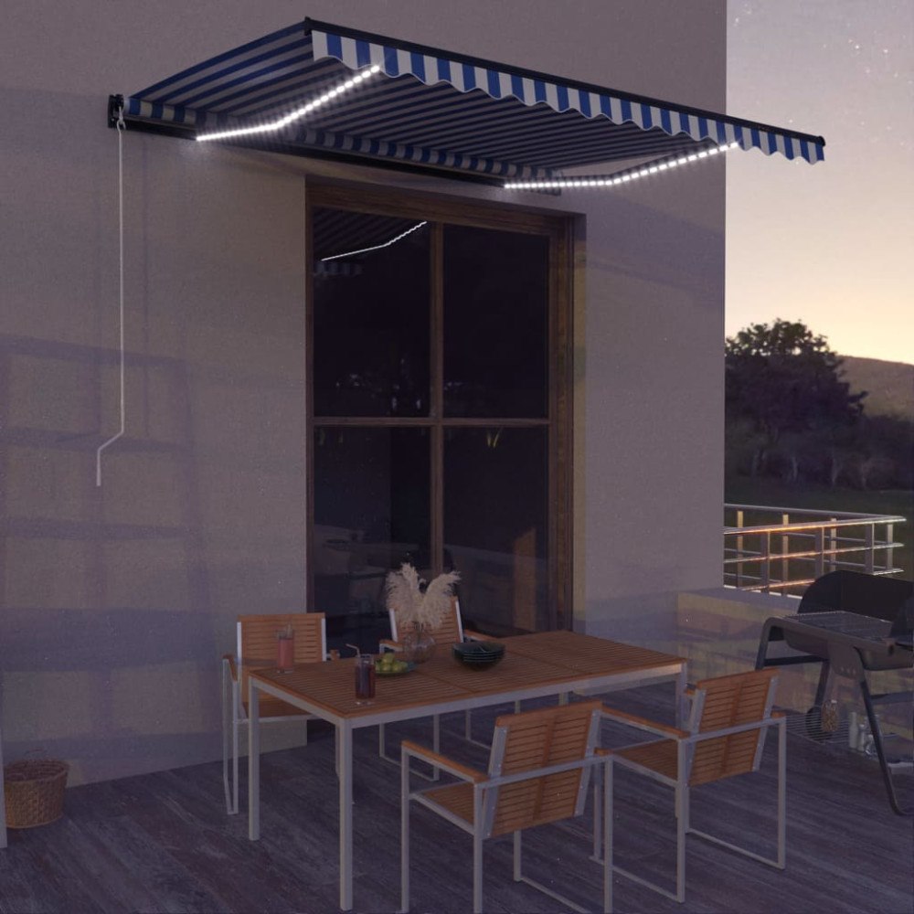 vidaXL Manuell markis med solcellsdriven LED-belysning 4 x 3 m