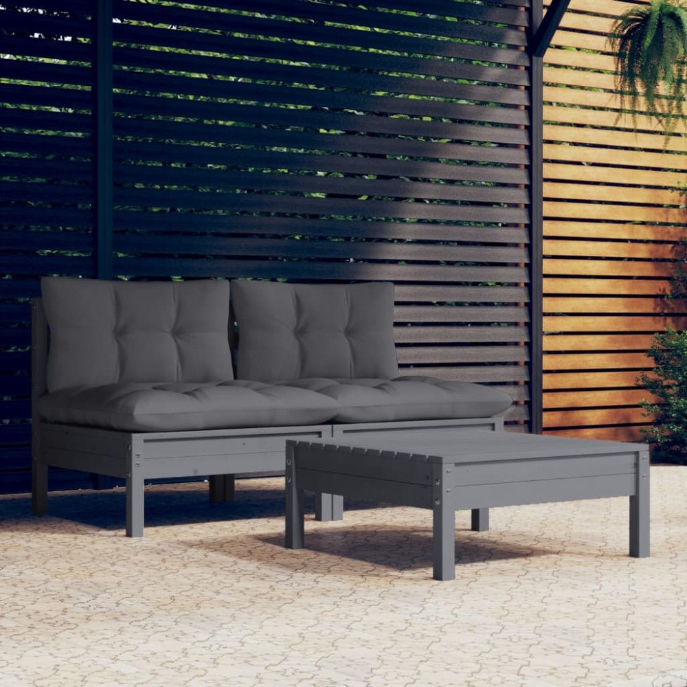 vidaXL Loungegrupp med antracit dynor 5 delar massiv furu
