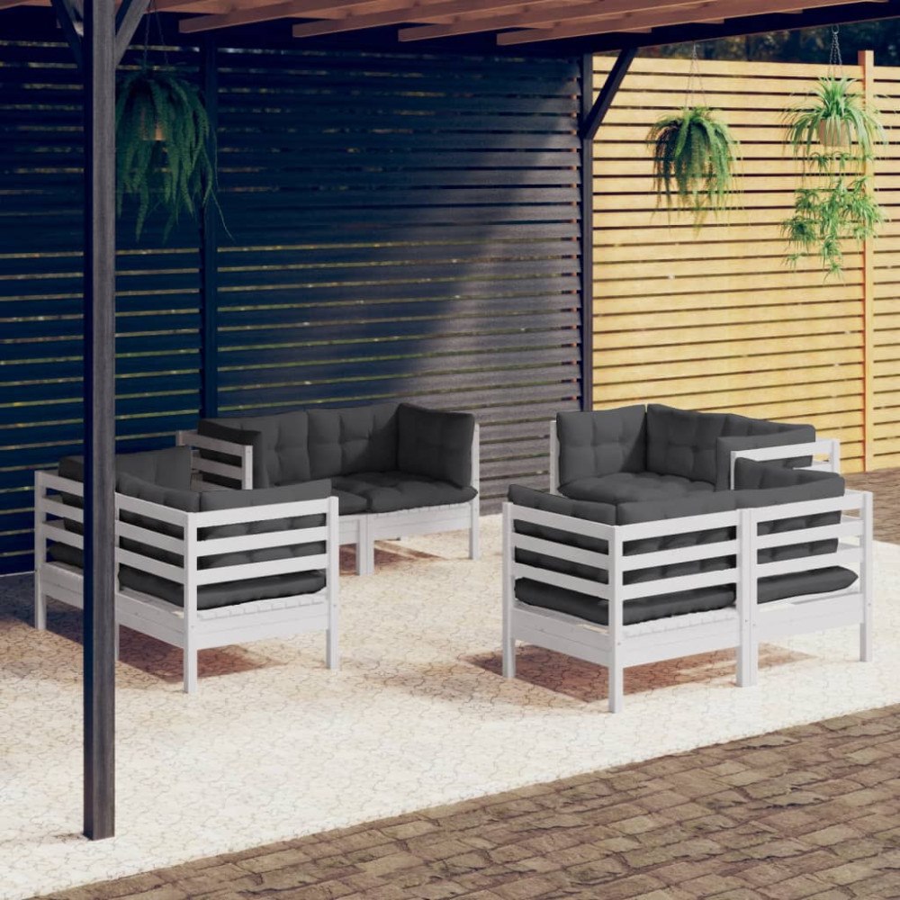 vidaXL Loungegrupp med antracit dynor 8 delar massiv furu