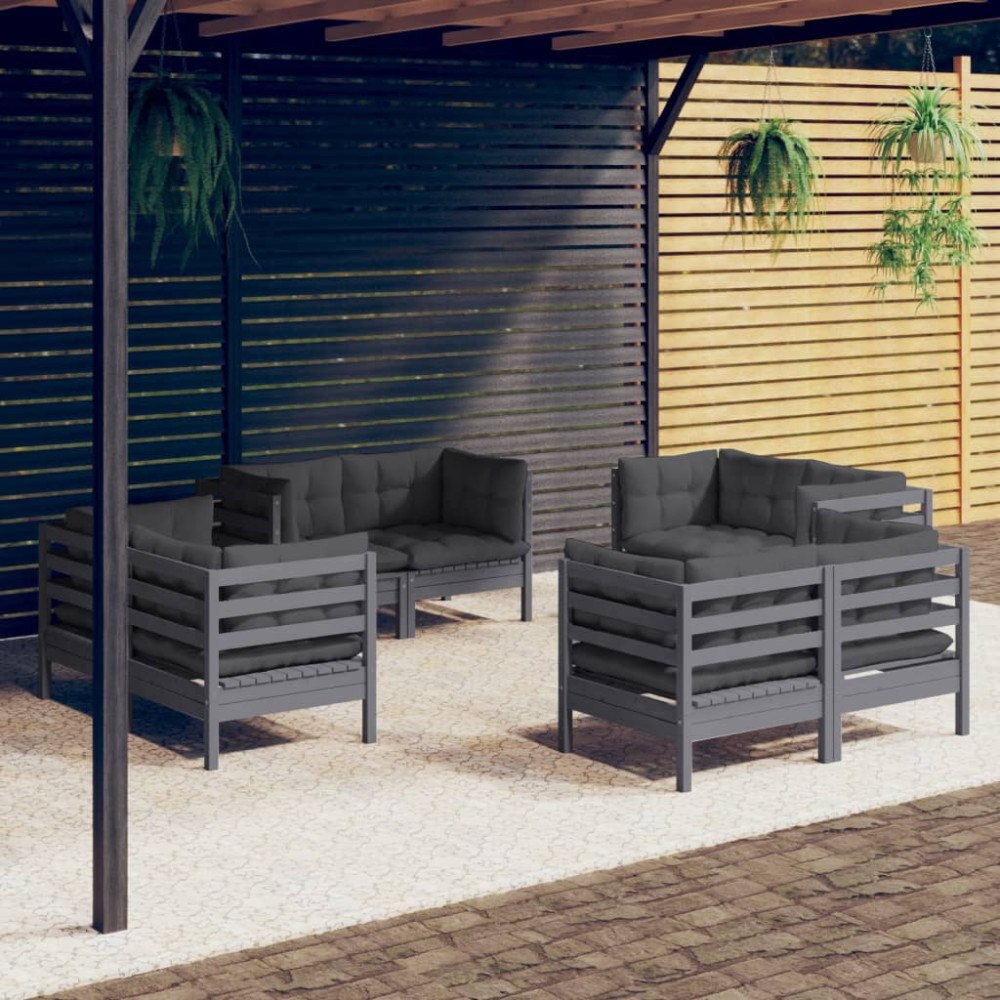 vidaXL Loungegrupp med antracit dynor 8 delar massiv furu